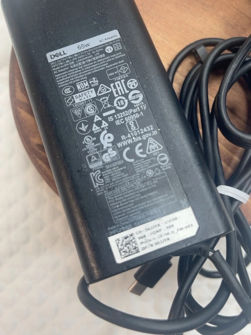 Dell Black AC Laptop Power Adapter with Attached Cord